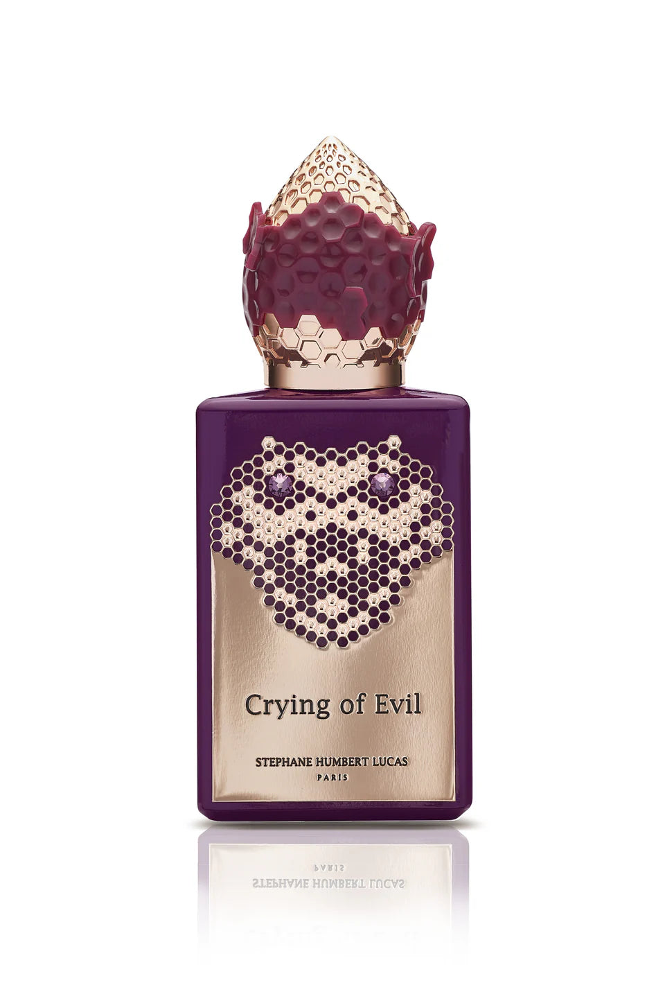 Stephane Humbert Lucas Crying of Evil perfume buy online deep purple bottle with gold honeycomb design