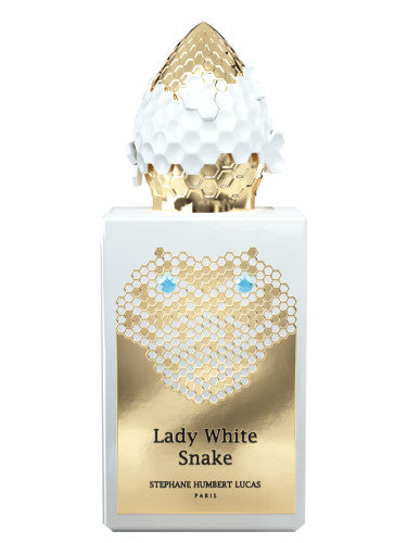 Elegant Lady White Snake perfume bottle featuring a unique honeycomb design and gold accents