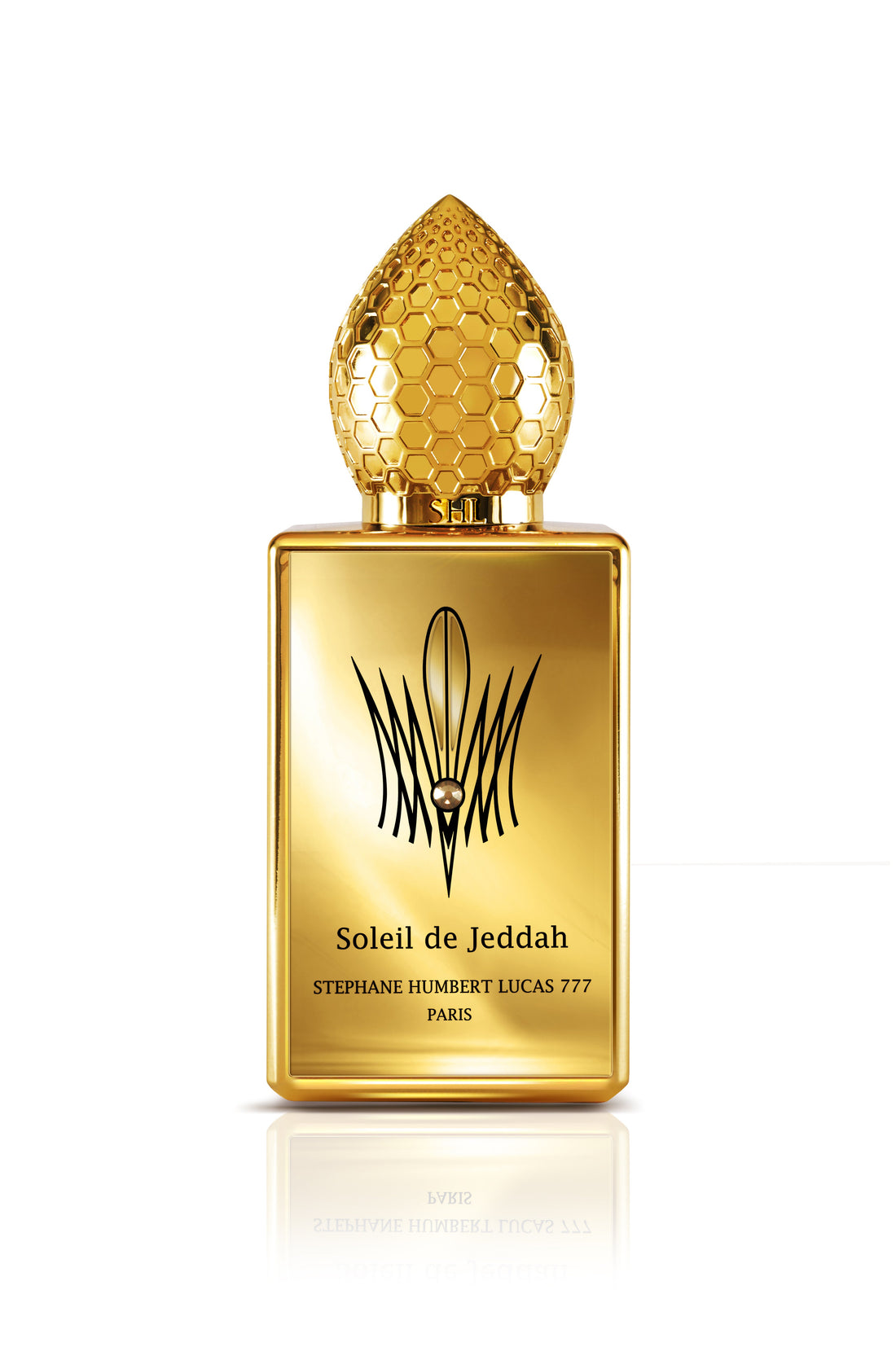 Stephane Humbert Lucas Soleil de Jeddah perfume gold bottle with honeycomb textured cap