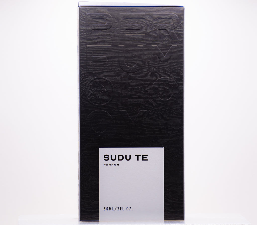 Perfumology Sudu Te perfume 60ml black rectangular box packaging with embossed logo