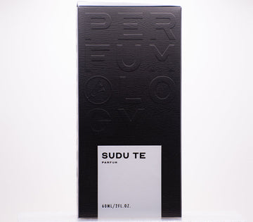Perfumology Sudu Te perfume 60ml black rectangular box packaging with embossed logo