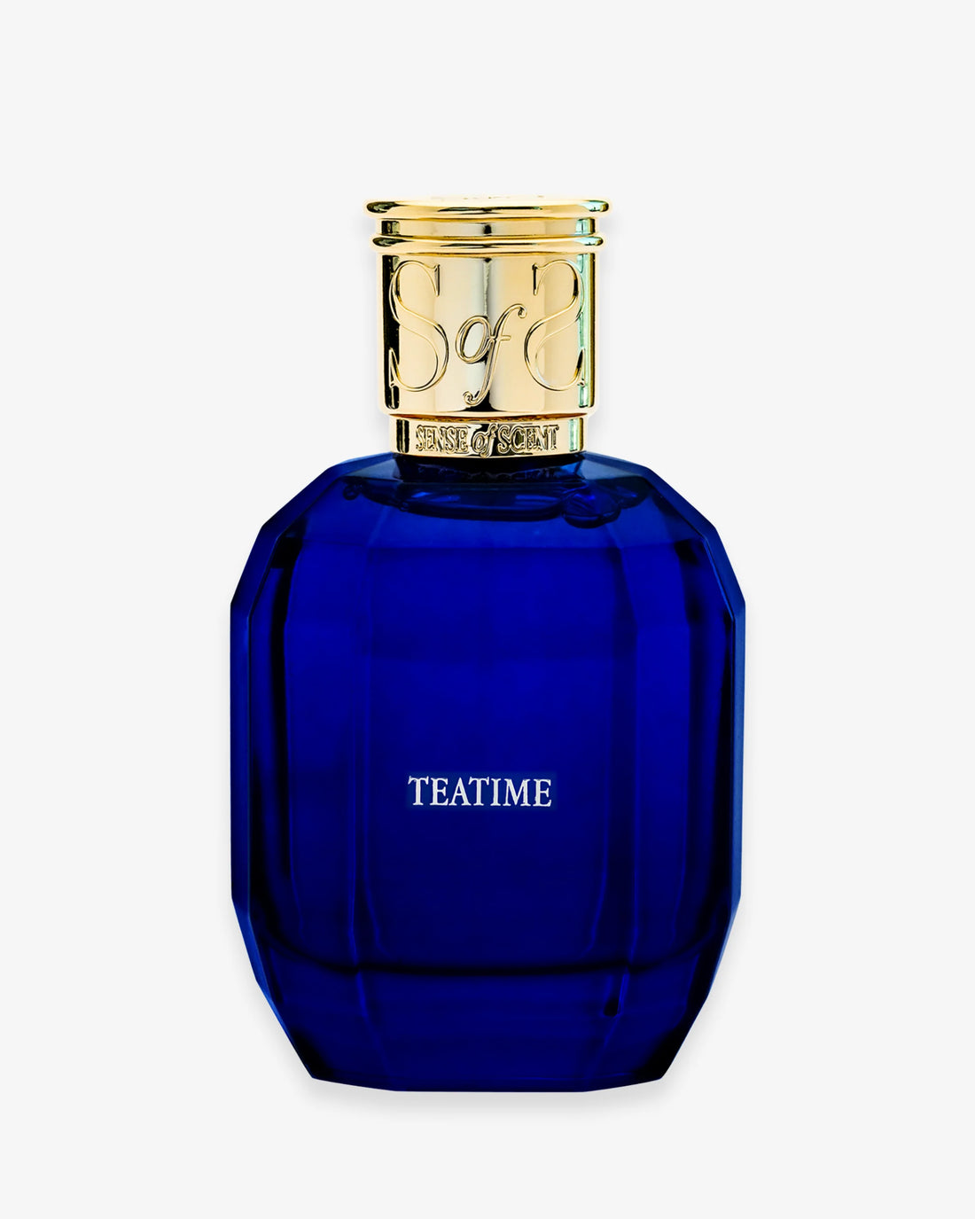 TEATIME niche perfume Dubai by Sense of Scent in a deep blue bottle with gold cap