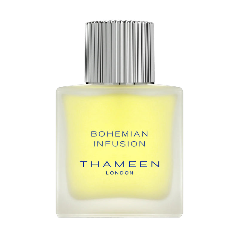 Thameen Bohemian Infusion Cologne perfume bottle with frosted glass and silver ribbed cap
