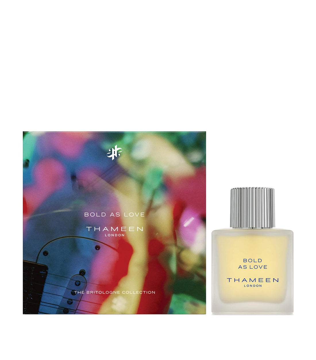 Thameen Bold As Love Cologne Elixir 100 ml perfume bottle with colorful outer packaging from Thameen London fragrance