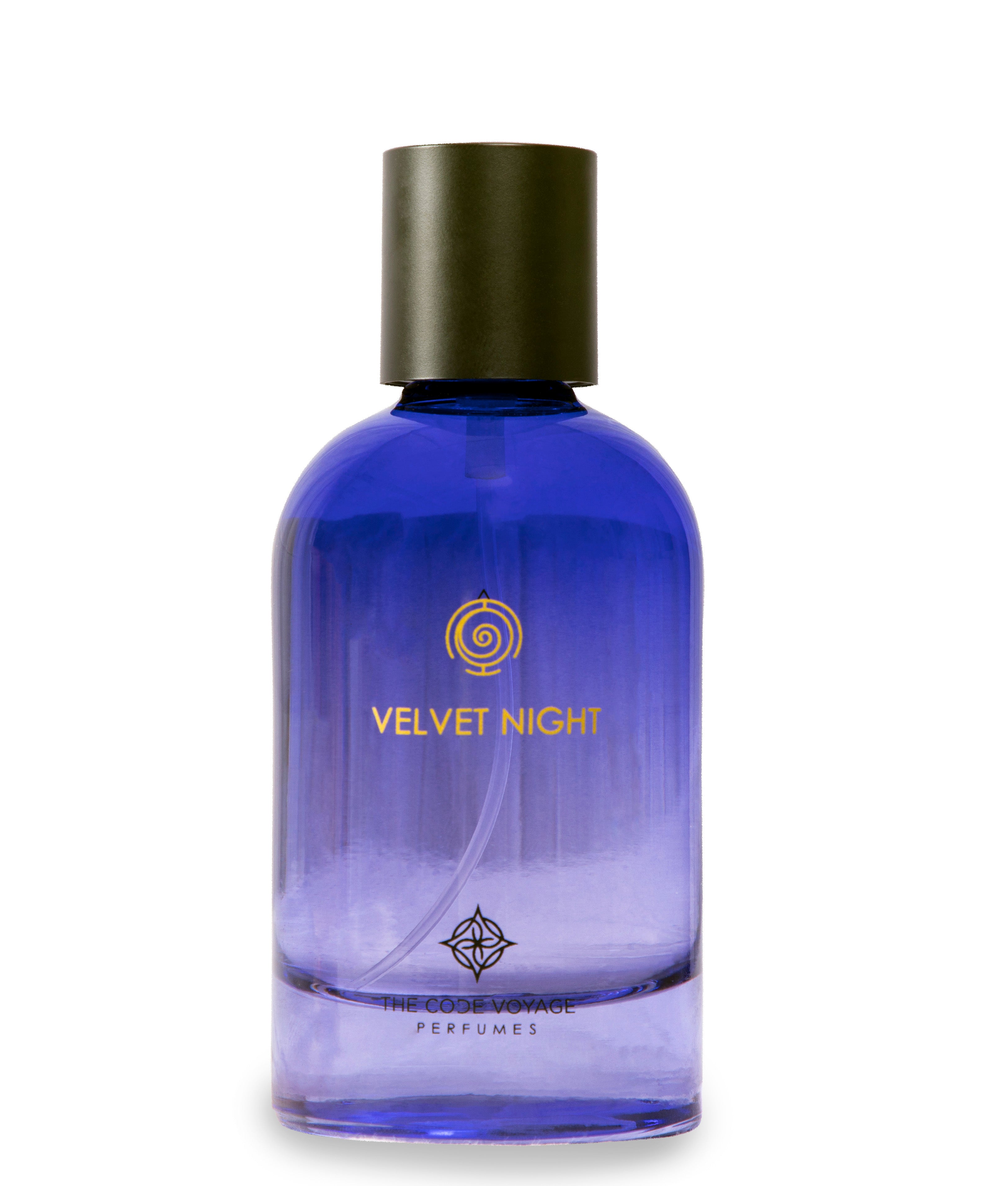 VELVET NIGHT perfume by THE CODE VOYAGE in a sleek blue bottle designed for a captivating experience