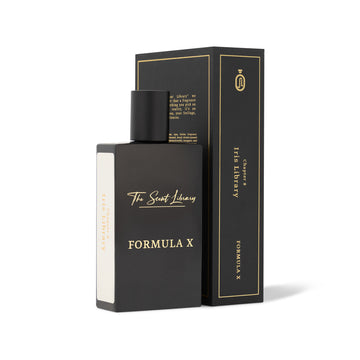 The Scent Library FORMULA X perfume in a sleek black bottle with elegant packaging