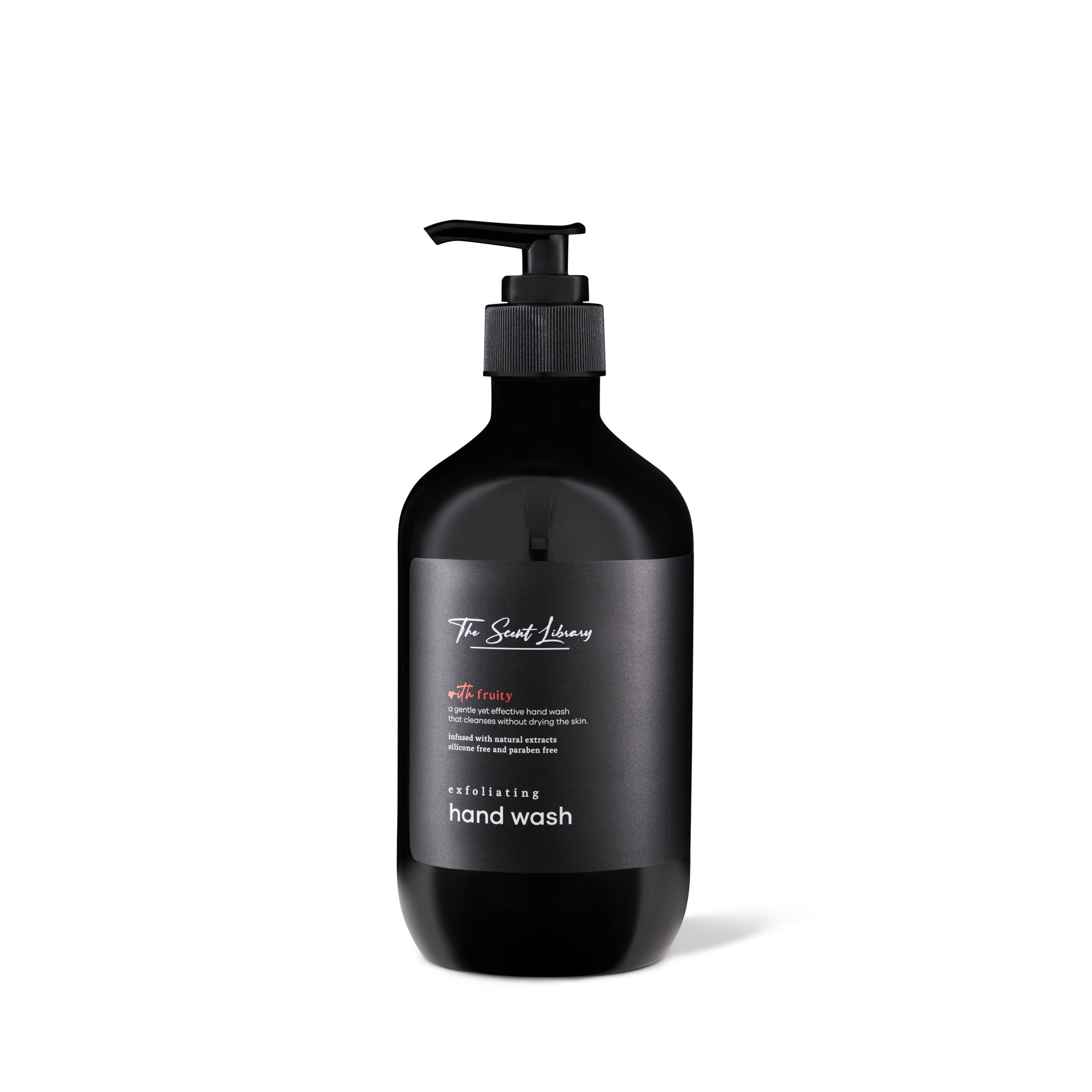 The Scent Library fruity scented handwash in black bottle with pump for refreshing hand cleansing
