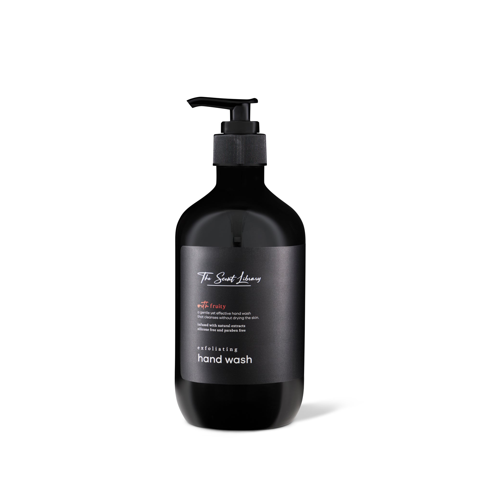 The Scent Library fruity scented handwash in black bottle with pump for refreshing hand cleansing