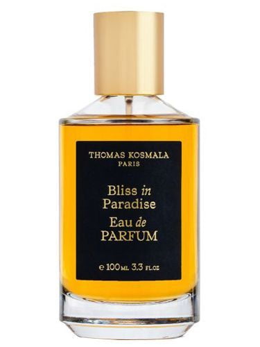 Thomas Kosmala Bliss In Paradise perfume bottle with gold cap and black label containing 100ml eau de parfum