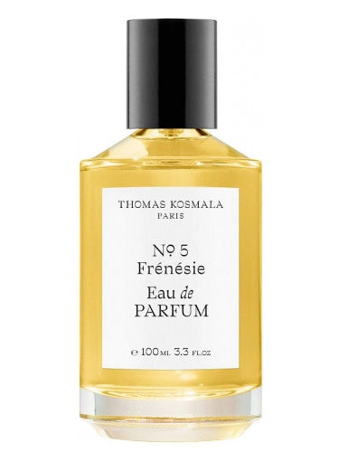Thomas Kosmala No.5 Frenesie perfume bottle with golden liquid and black cap 100ml eau de parfum