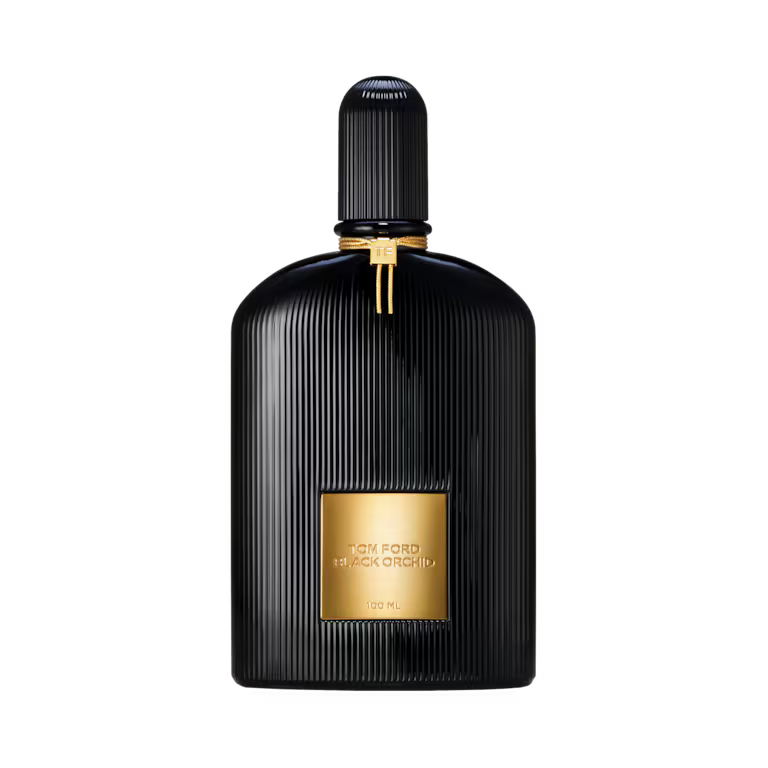 Tom Ford Black Orchid perfume in a sleek black bottle with elegant ribbed design