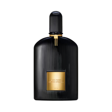 Tom Ford Black Orchid perfume in a sleek black bottle with elegant ribbed design