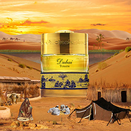TSD Dubai Turath 50ml Spray Perfume by SPIRIT OF DUBAI with desert-themed design bottle