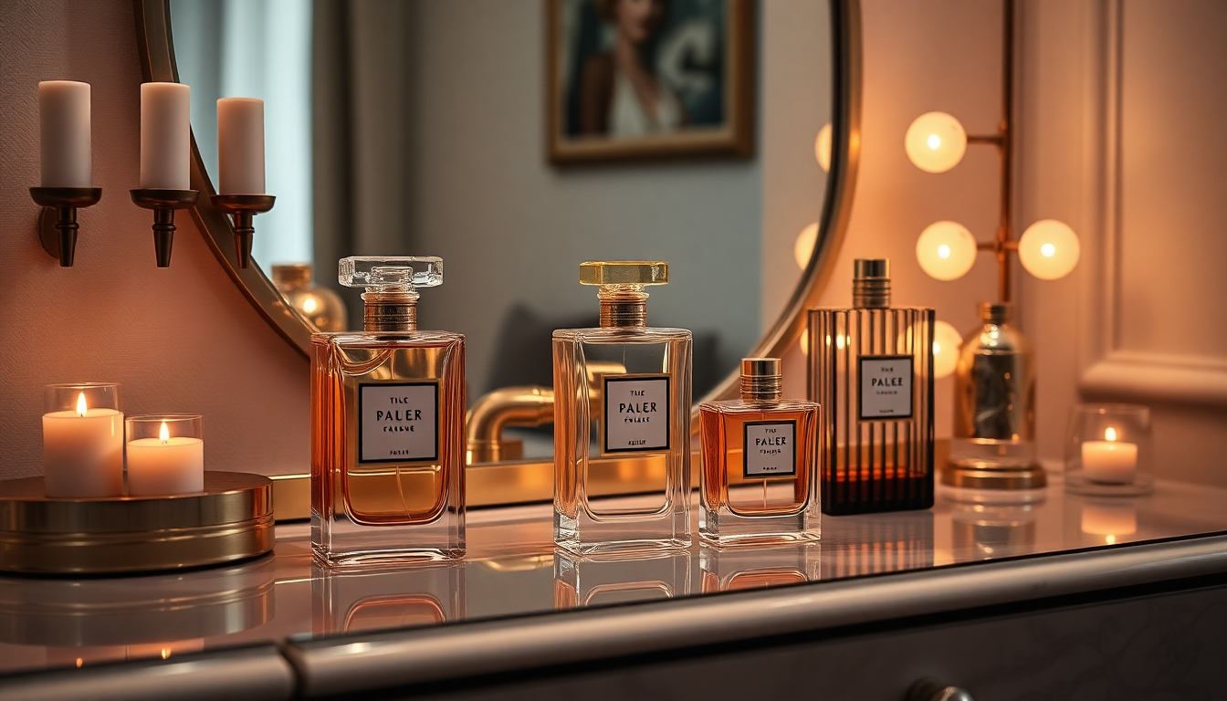Elegant luxury perfume bottles on a stylish vanity