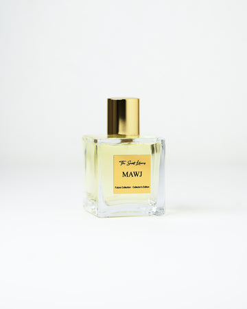 Mawj perfume by The Scent Library, a clear square glass bottle with a gold cap, a marine Collector's Edition created for Jumeirah