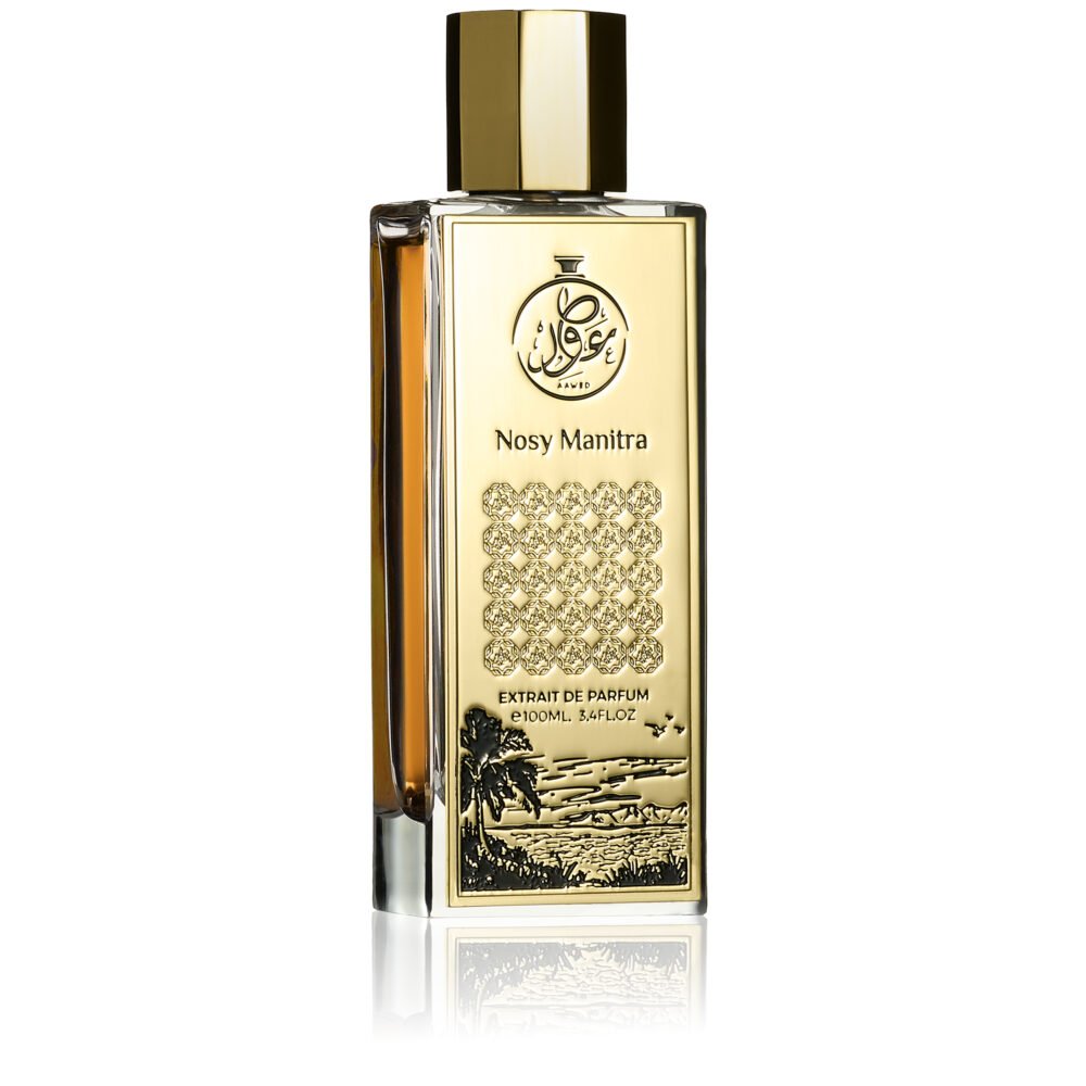Aawed Perfumes Nosy Manitra EDP 100ml perfume bottle with gold label and cap
