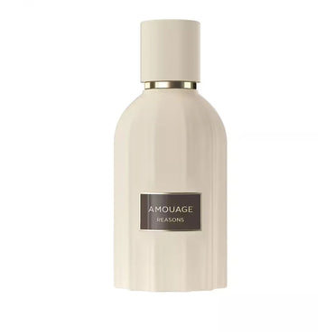 Elegant beige bottle of Amouage Reasons perfume with a minimalist design and gold accent