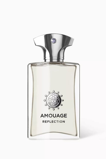Amouage Reflection Man perfume bottle with silver cap and clear liquid inside
