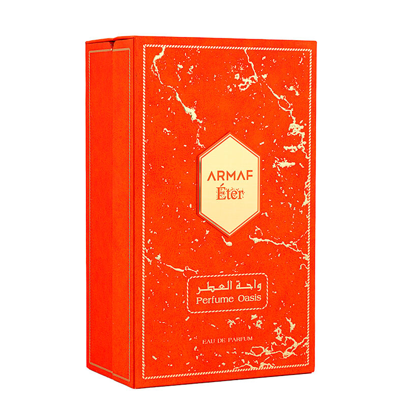 Perfume Oasis by Armaf Eau de Parfum in an orange marbled textured box with beige label