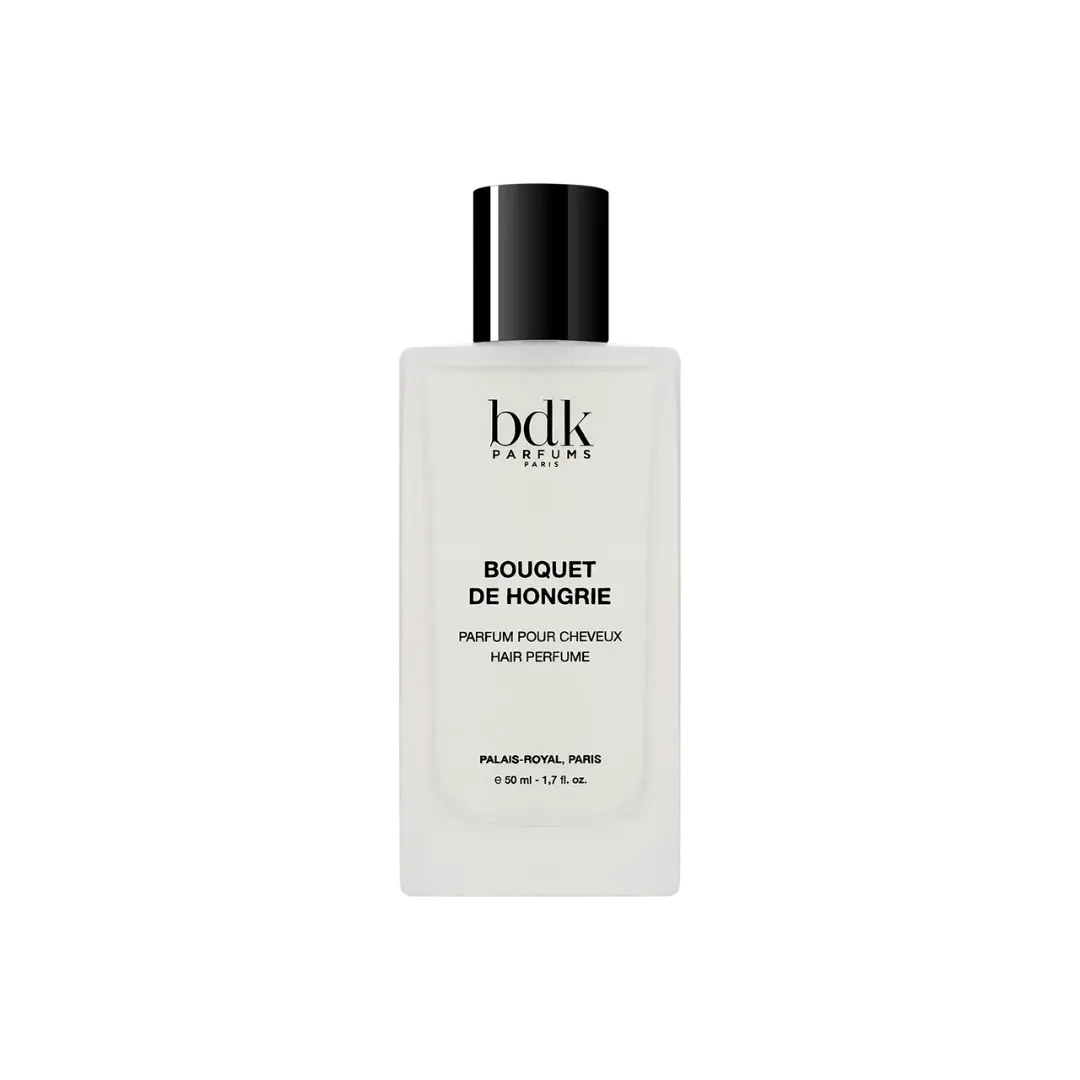 BDK Parfums Bouquet De Hongrie hair fragrance in a sleek white bottle with black cap