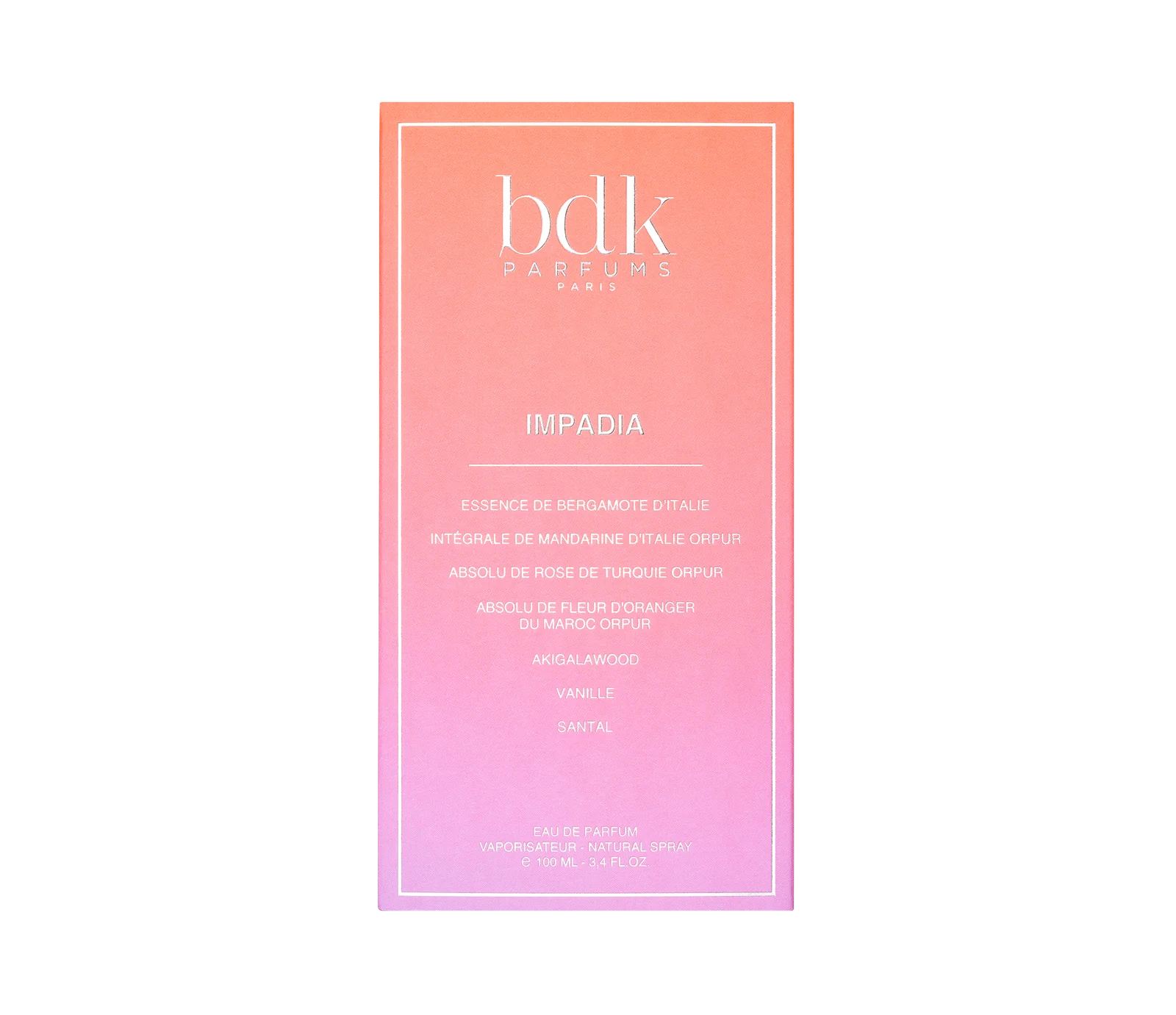 BDK Parfums Impadia Eau de Parfum pink gradient packaging with white text and luxury design