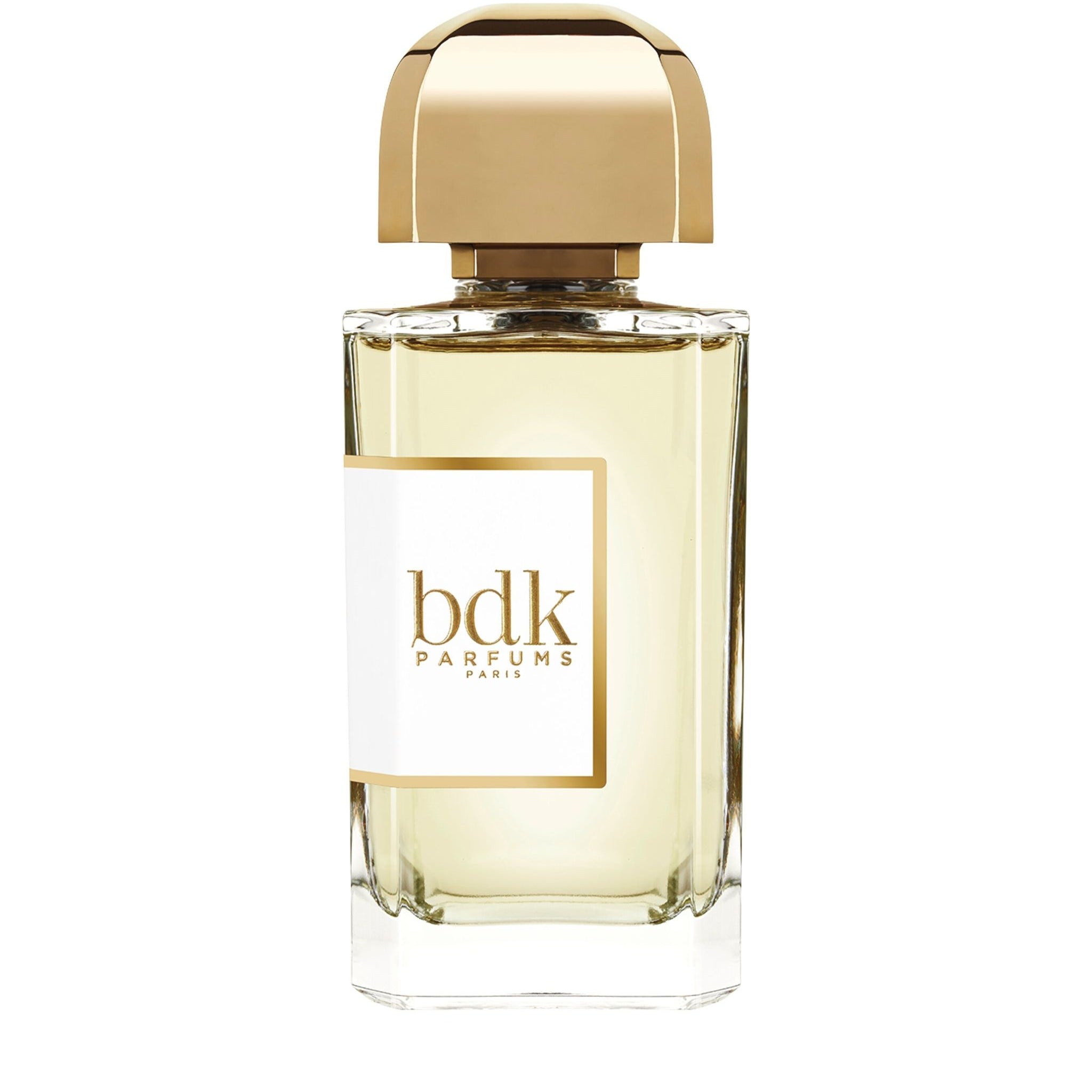 BDK Parfums Tubereuse Imperiale EDP perfume bottle with gold cap and clear glass showing light yellow fragrance