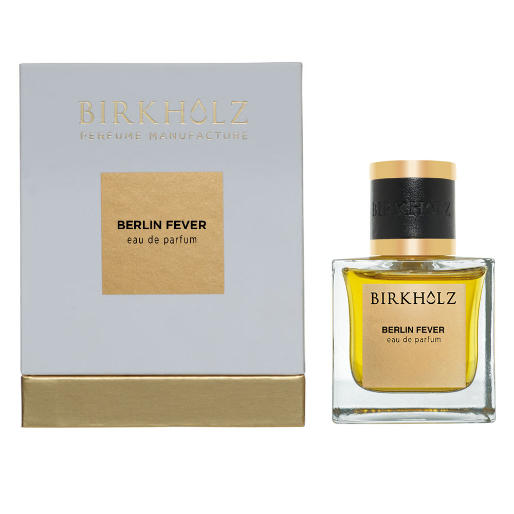 Birkholz Berlin Fever Eau de Parfum 100ml bottle and gold-accented box with elegant packaging