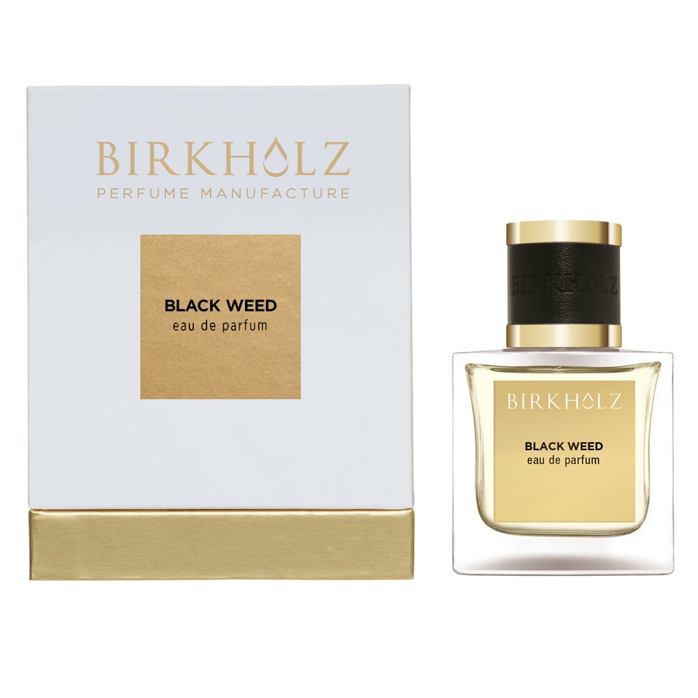 Birkholz Black Weed eau de parfum 100ml bottle and white gold box packaging