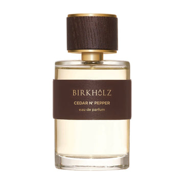 Birkholz Cedar N' Pepper 100 ML perfume bottle with brown wooden cap and label