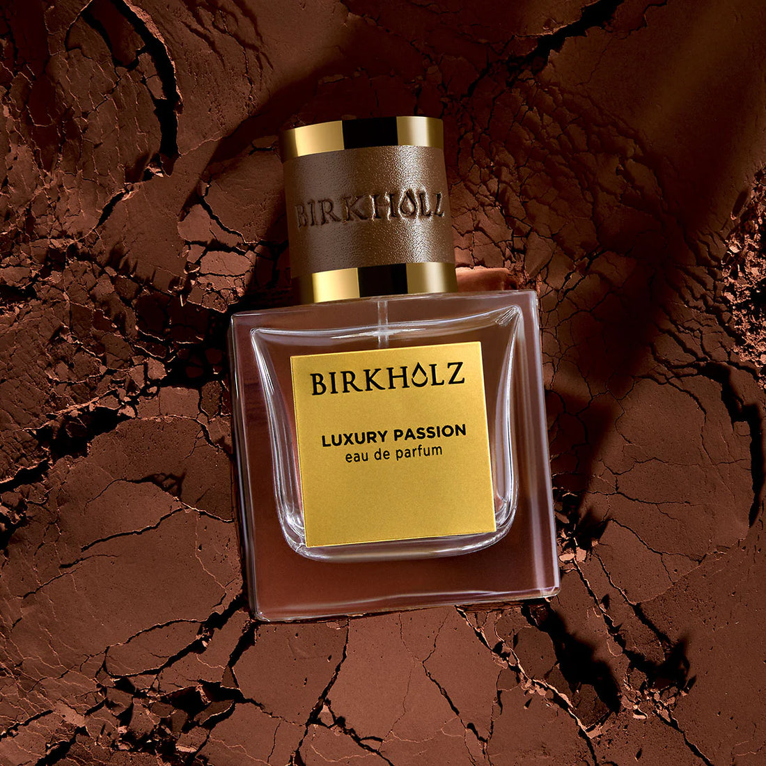 Birkholz eau de parfum Dubai Luxury Passion perfume bottle with gold and brown cap
