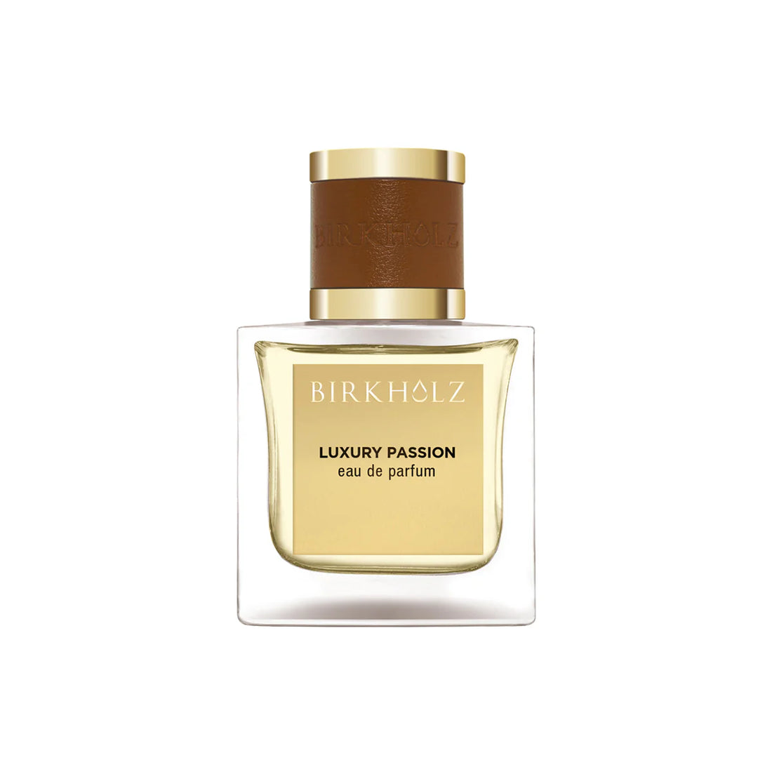 Birkholz eau de parfum Dubai Luxury Passion perfume bottle with gold and brown cap