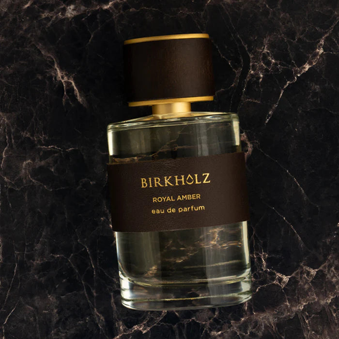 Birkholz Royal Amber perfume 100ml bottle with dark brown label and gold accents