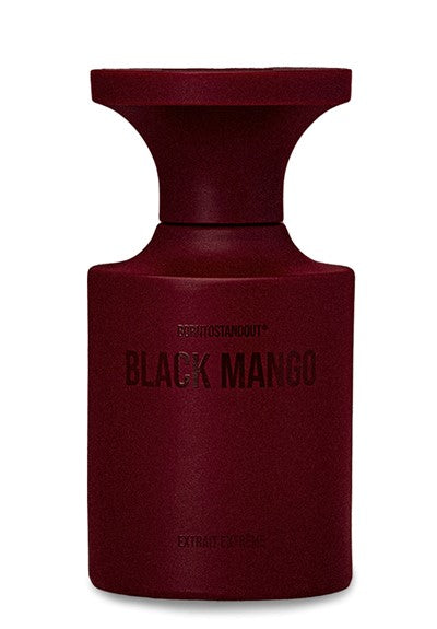 BORNTOSTANDOUT Black Mango perfume in a dark red elegant bottle with a wide flat cap