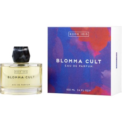 Blomma Cult Room 1015 perfume bottle with black geometric cap and clear glass container