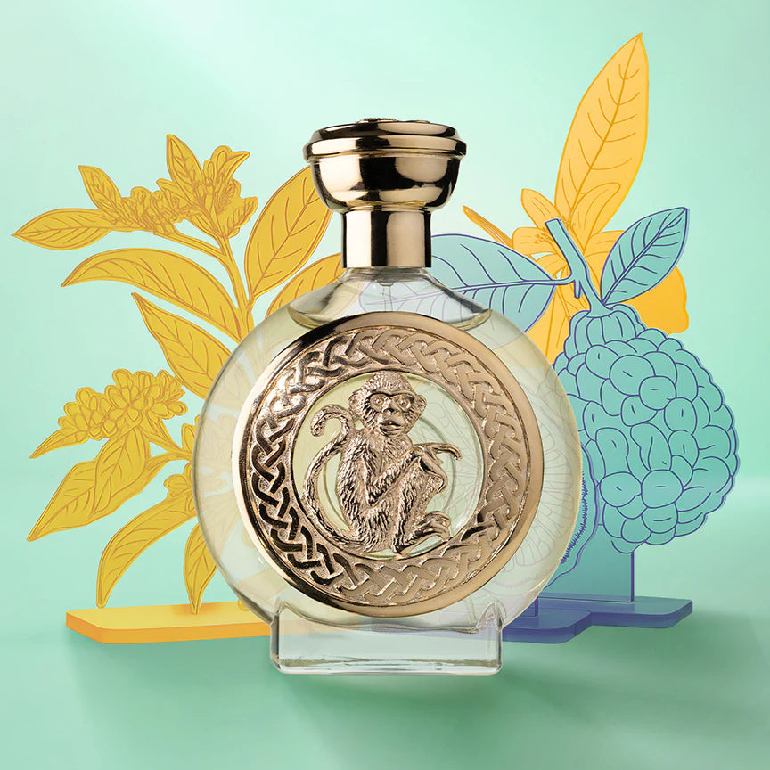 Boadicea the Victorious Hanuman perfume in an ornate glass bottle with a golden monkey design