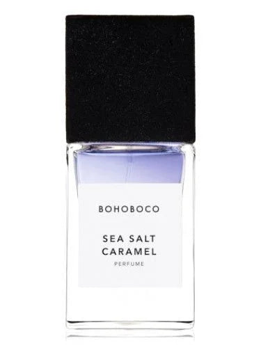 BOHOBOCO sea salt caramel perfume in a clear glass bottle with a black cap