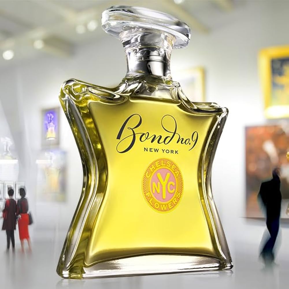 Bond No.9 Chelsea Flowers perfume bottle with yellow liquid and clear glass design