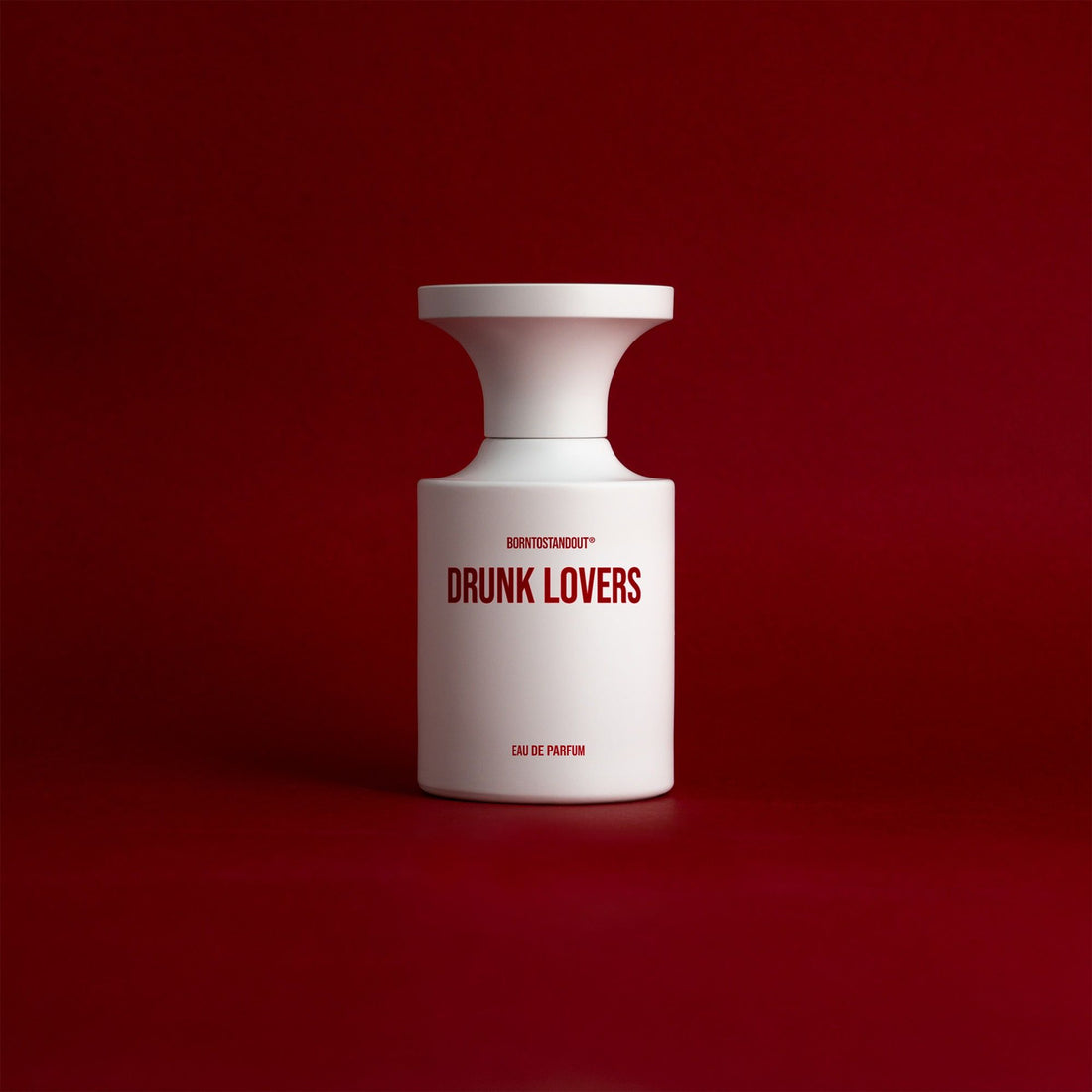 BORNTOSTANDOUT Drunk Lovers niche perfume with white bottle and red packaging box