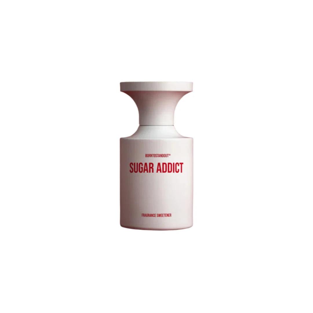 BORNTOSTANDOUT SUGAR ADDICT perfume white bottle with red box fragrance sweetener eau de parfum