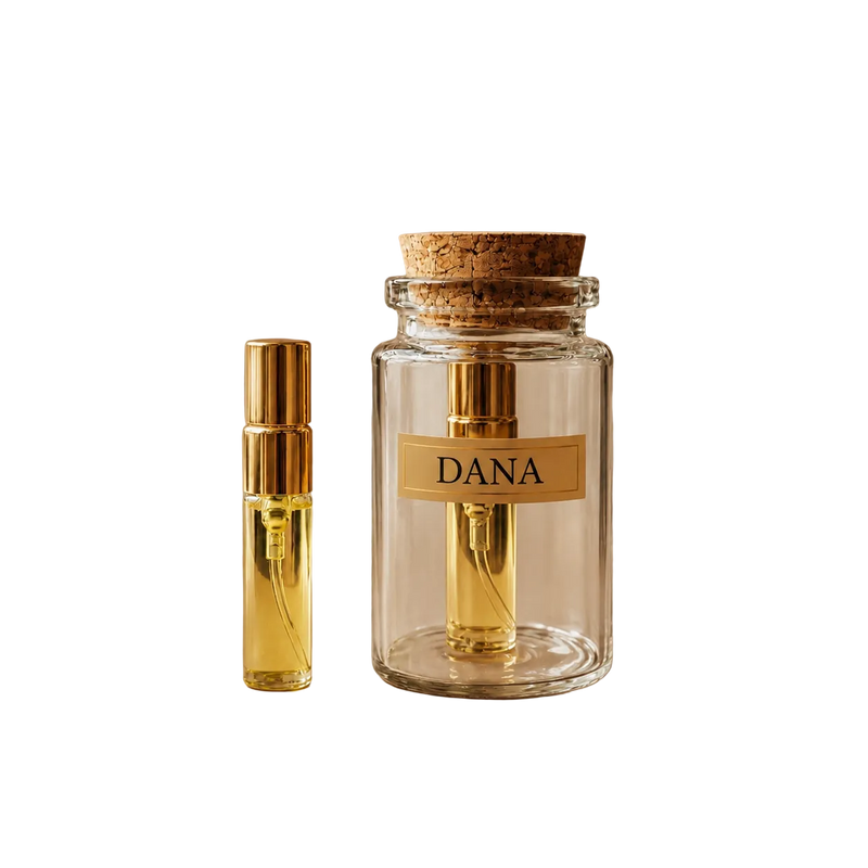 The Scent Library DANA - Sample 3ml with vial and corked bottle featuring floral notes