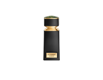 Bvlgari Le Gemme Falkar perfume bottle with black and gold design and green gemstone cap