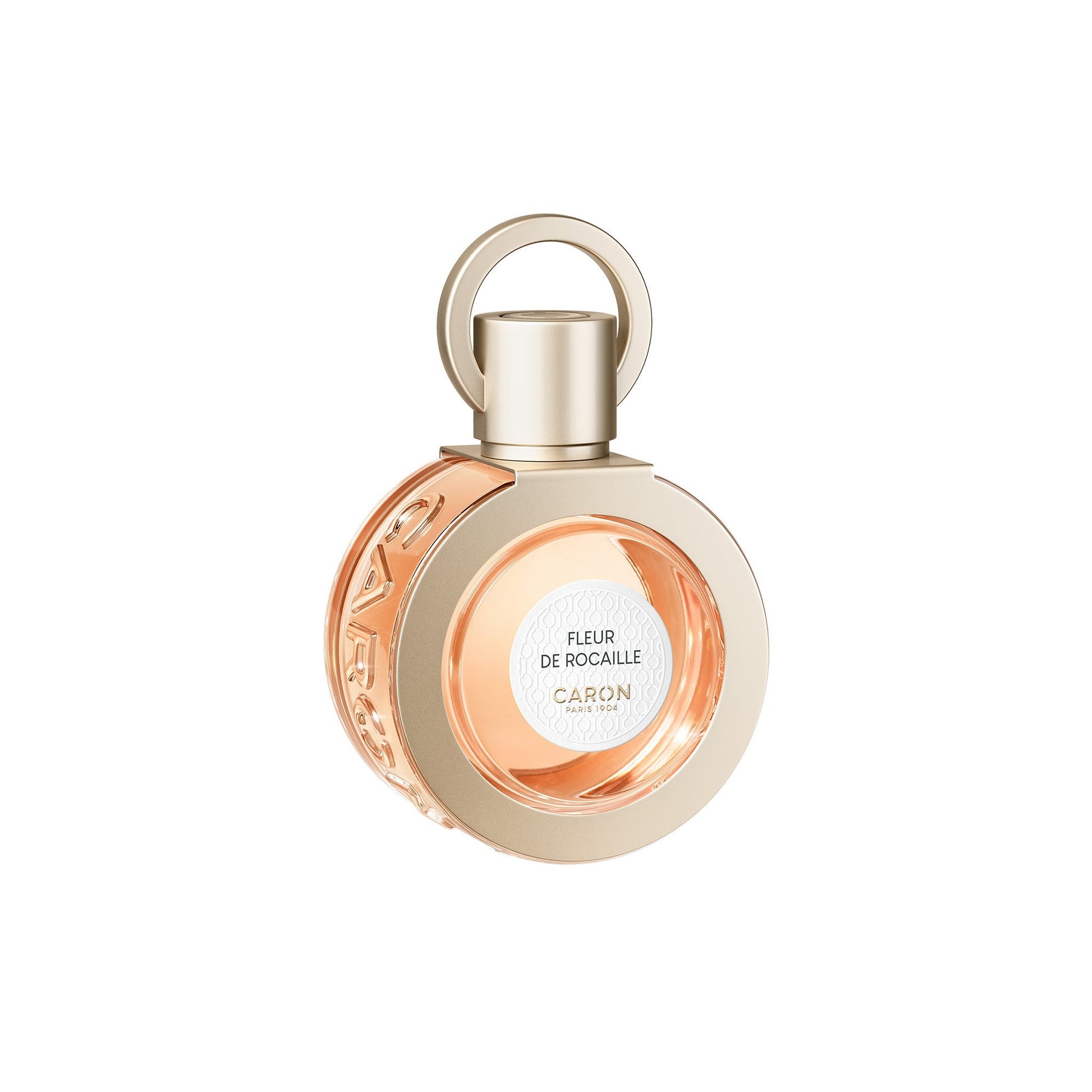 Caron Fleur De Rocaille perfume bottle with elegant gold and peach design