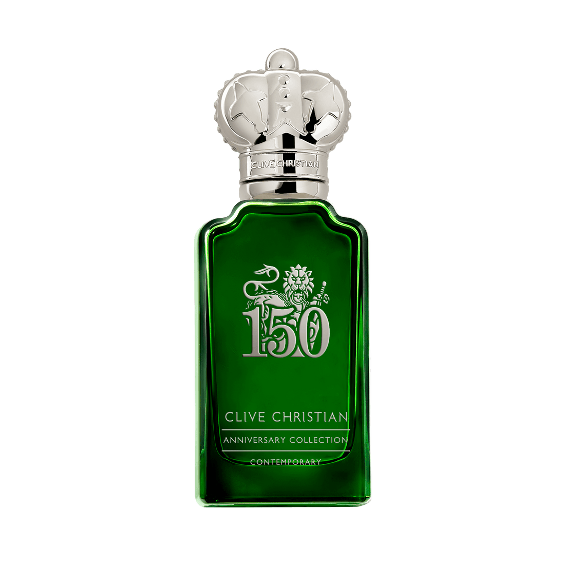 Clive Christian green bottle perfume from Anniversary Collection with crown cap contemporary niche fragrances Dubai