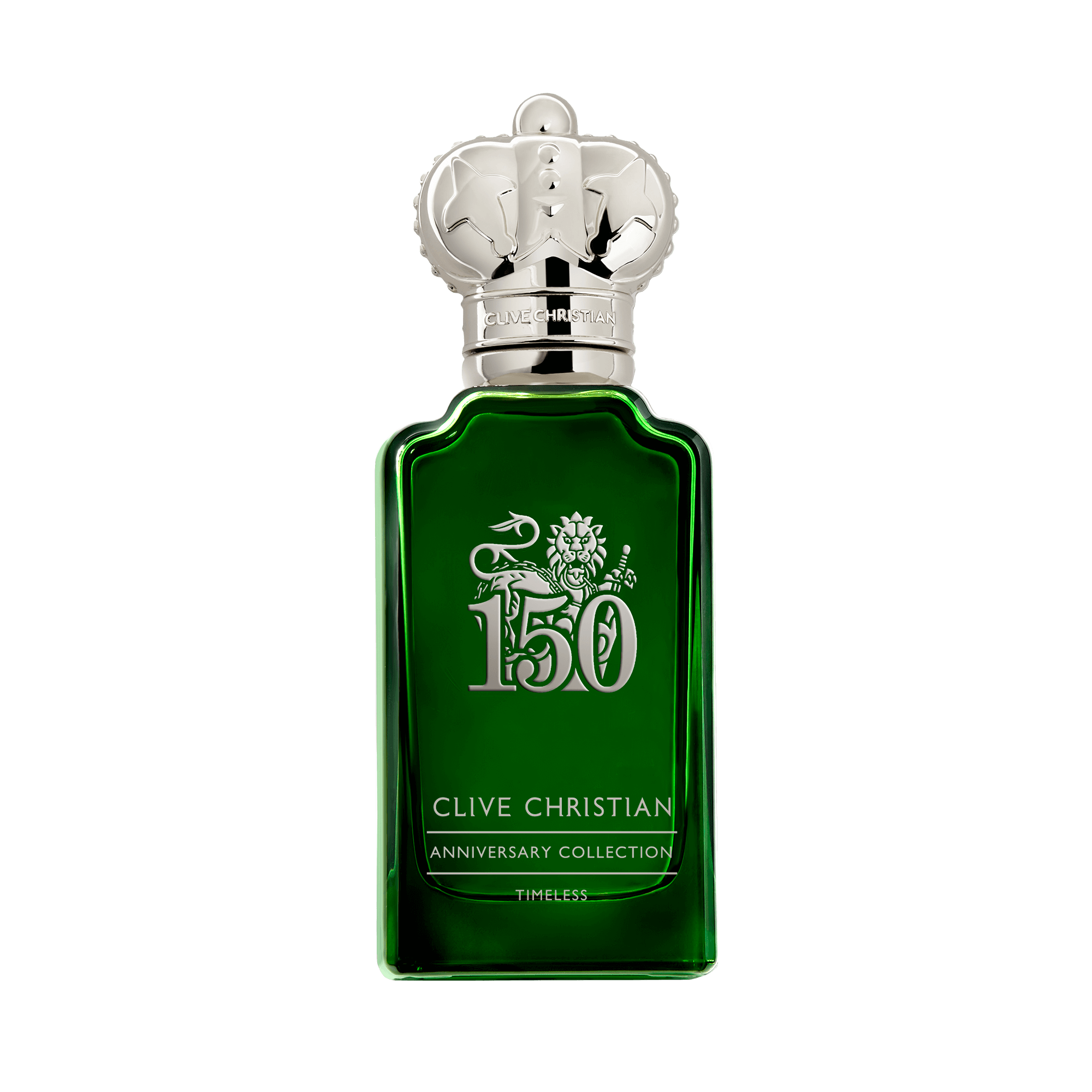 Clive Christian limited edition unisex perfume in green bottle with silver crown cap from Anniversary Collection
