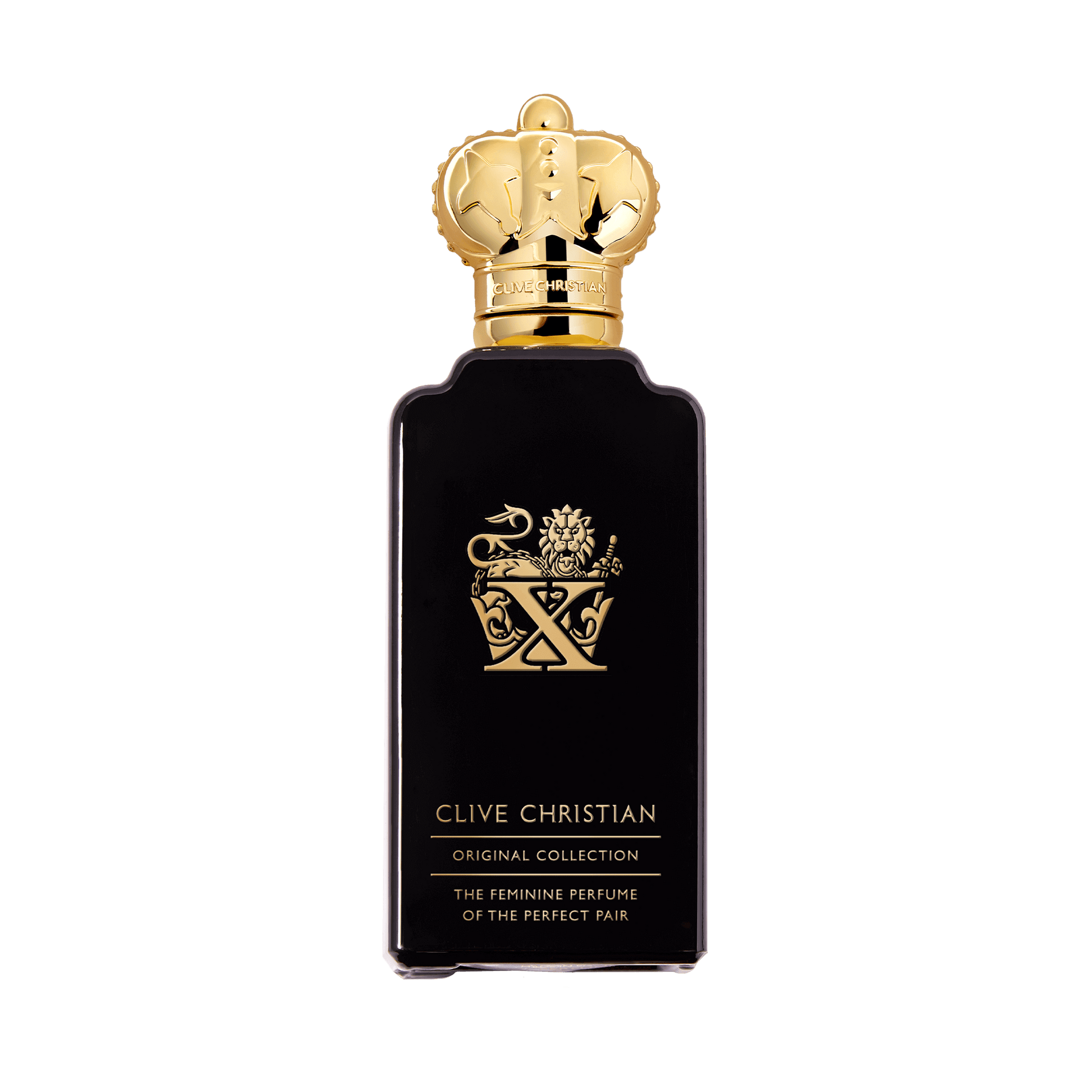 Clive Christian original collection X feminine scent perfume bottle with black and gold design