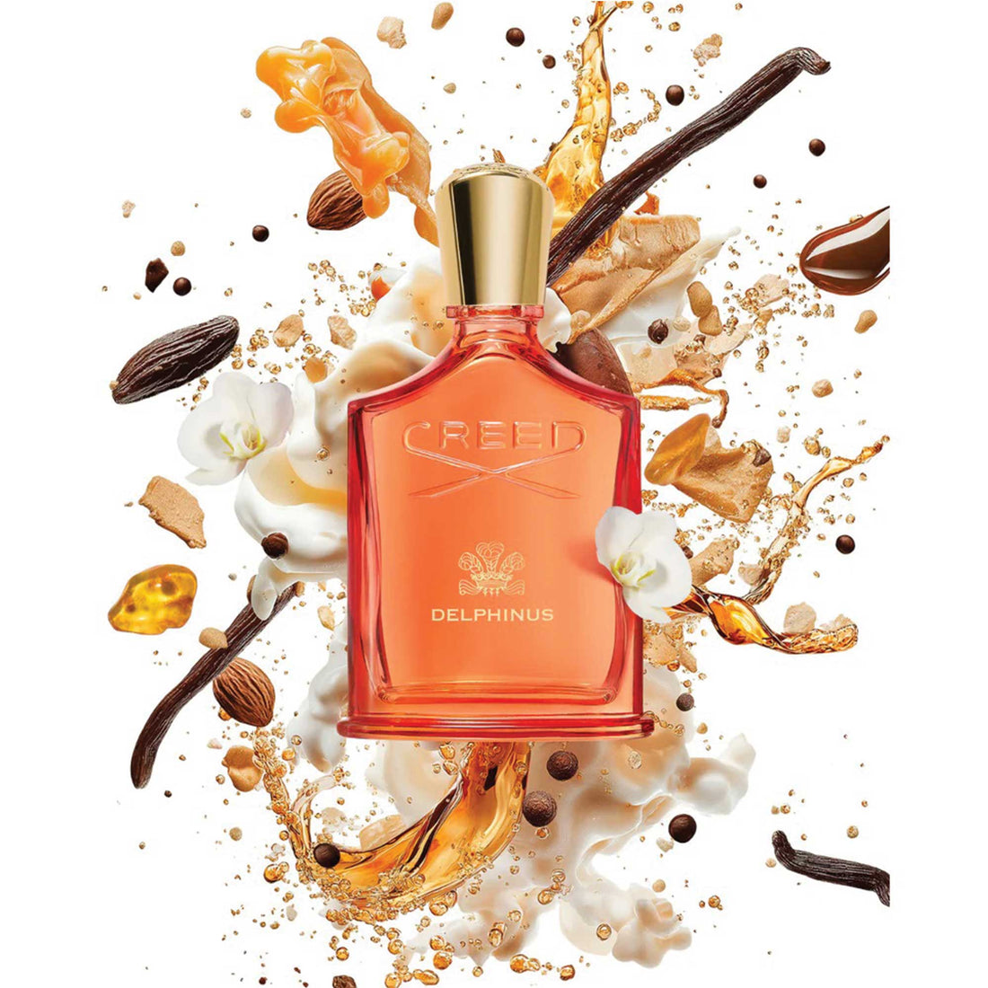 100ml Creed Delphinus for men perfume bottle with golden cap and elegant amber liquid