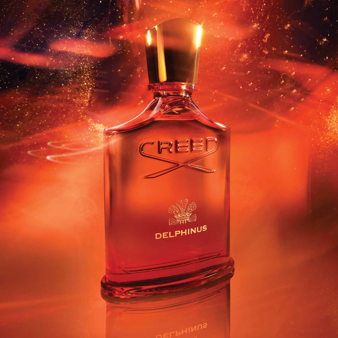 100ml Creed Delphinus for men perfume bottle with golden cap and elegant amber liquid