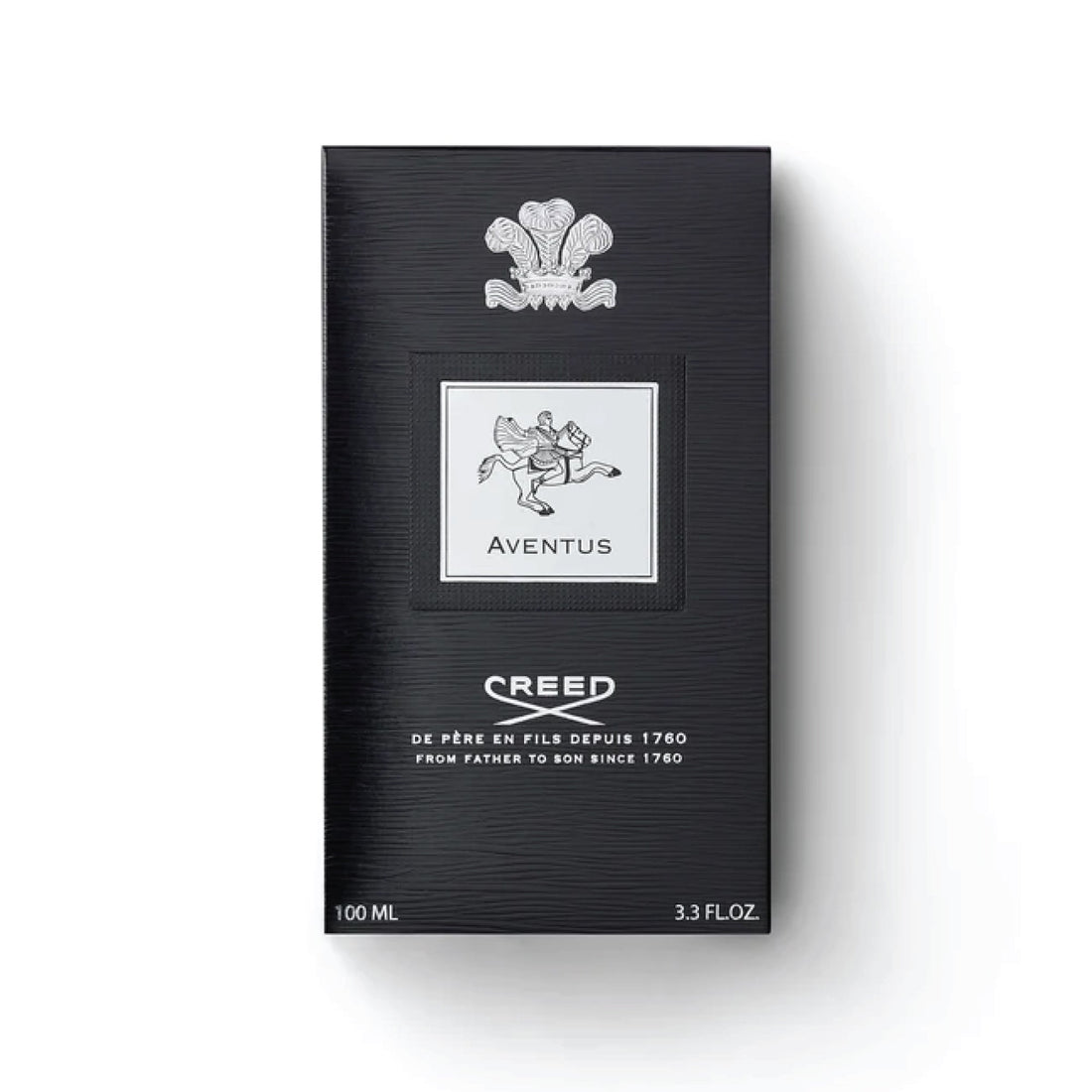 Creed Aventus 100ml perfume bottle with black label and silver cap elegant fragrance design