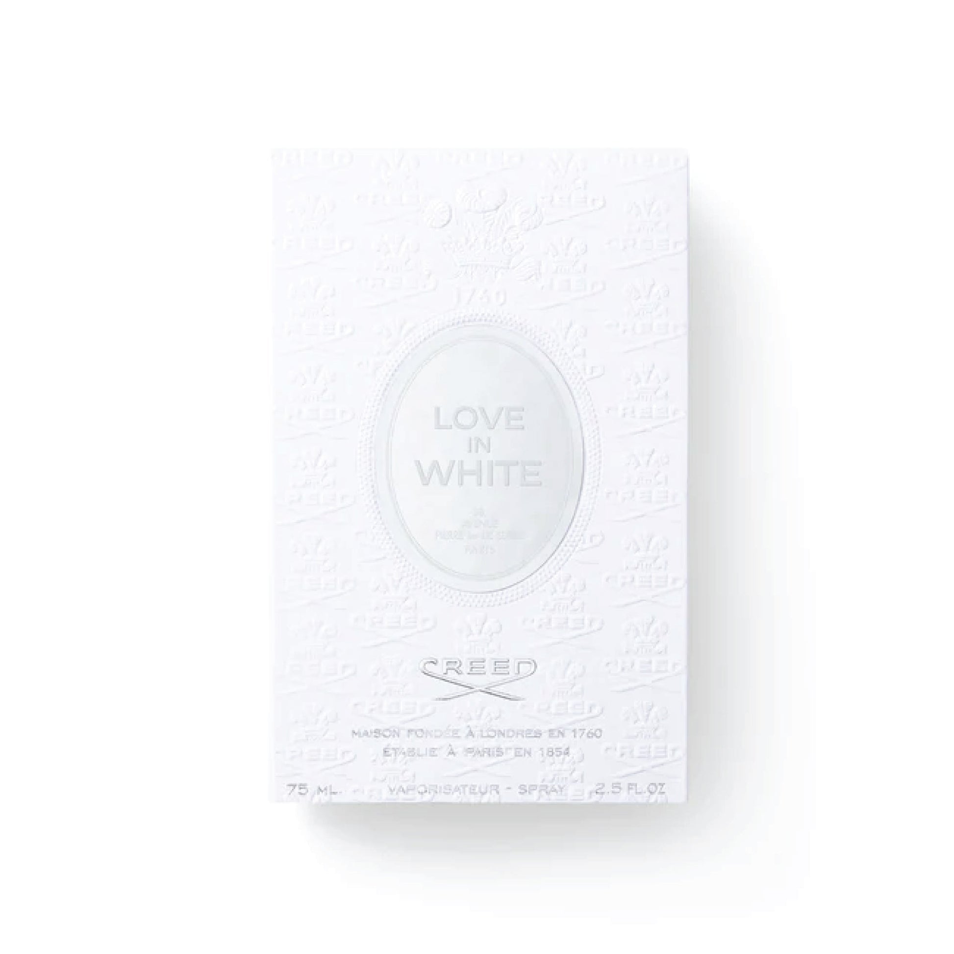 Creed Love In White 75ml for sale perfume box with embossed white packaging and elegant design