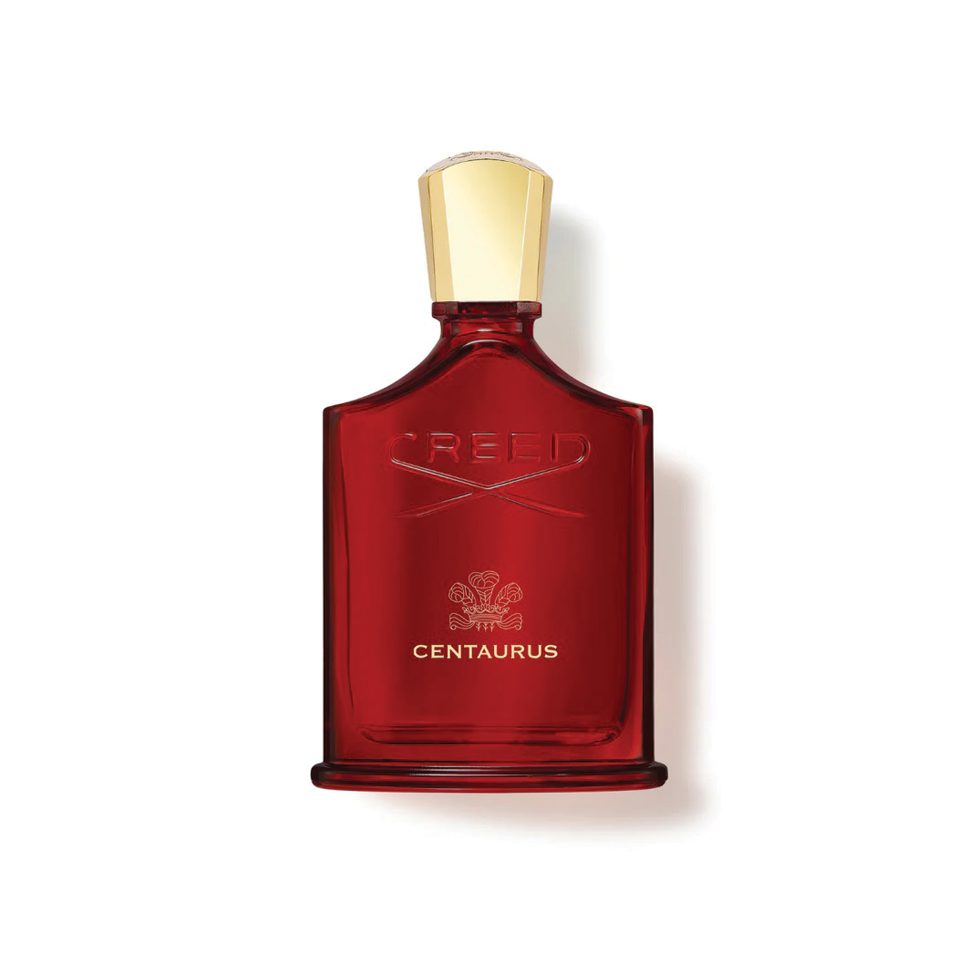 Creed Millesime Centaurus 100ml perfume bottle in red with gold cap and elegant design